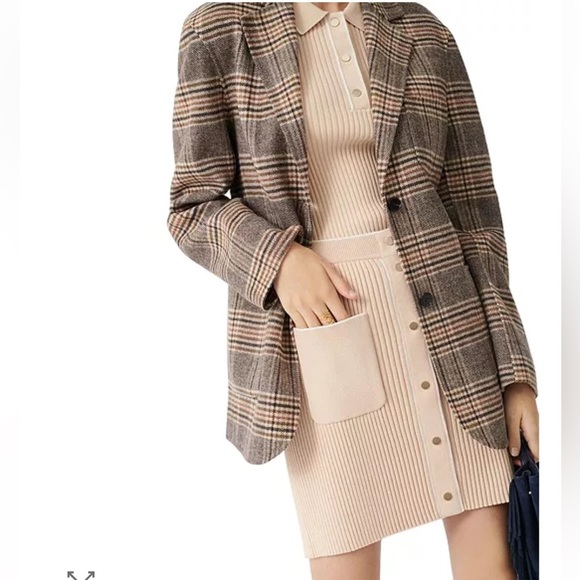 Maje Garion Plaid Blazer Coat Brown Size 36 US 4 - Picture 5 of 11